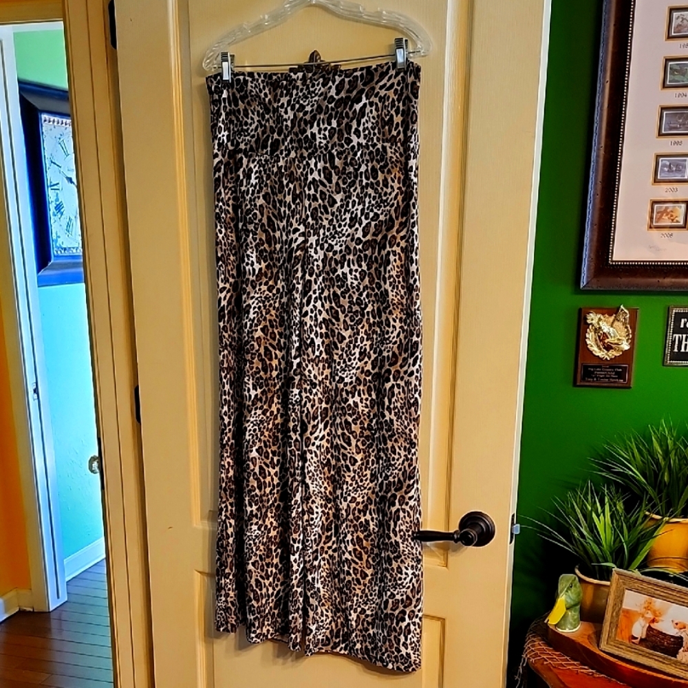 PRETTY YOUNG THING SPARKLY LEOPARD PRINT WIDE LEG PANTS